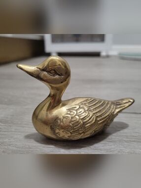 Solid Brass Vintage Duck Figurine - Vintage-Style Gold Accent